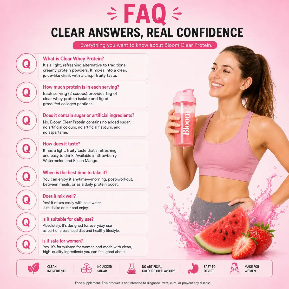 Bloom Nutrition Clear Protein - Clear Whey + Collagen Protein Blend | 20g Protein, 90 Calories, 0g Sugar, Light & Refreshing Fruity Drink | Protein for Women-Shop