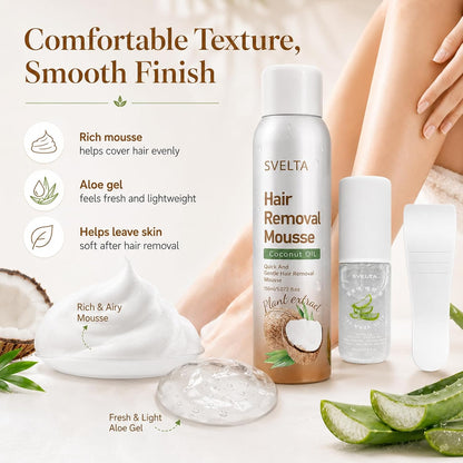 Coconut Hair Removal Mousse for Women with Aloe Vera Soothing Gel & Scraper